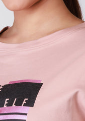 Ladies Drop Shoulder T Shirt - Pink Printed