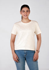 Short-Length T-Shirt - Dotted Beige