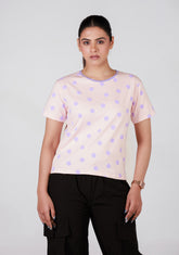 Short-Length T-Shirt - Light Pink Printed