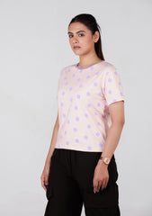 Short-Length T-Shirt - Light Pink Printed