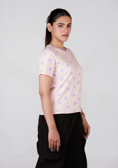 Short-Length T-Shirt - Light Pink Printed