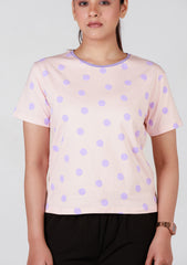 Short-Length T-Shirt - Light Pink Printed