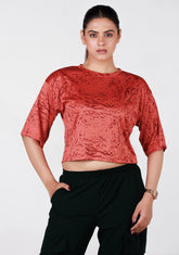 Ladies Crop Fi Sleeve T Shirt - Red