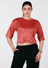 Ladies Crop Fi Sleeve T Shirt - Red