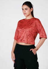Ladies Crop Fi Sleeve T Shirt - Red