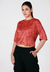 Ladies Crop Fi Sleeve T Shirt - Red
