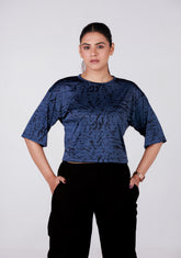 Ladies Crop Fi Sleeve T Shirt - Blue