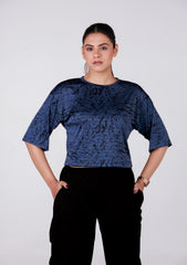 Ladies Crop Fi Sleeve T Shirt - Blue