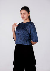 Ladies Crop Fi Sleeve T Shirt - Blue