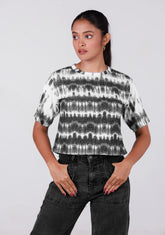 Ladies Crop T Shirt - Black Printed