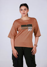 Ladies Drop Shoulder T Shirt - Brown