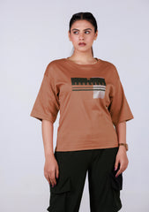 Ladies Drop Shoulder T Shirt - Brown