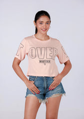Ladies Crop T Shirt - Pink Printed