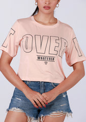 Ladies Crop T Shirt - Pink Printed
