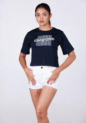 Ladies Crop T Shirt - Navy Blue