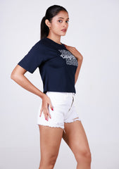 Ladies Crop T Shirt - Navy Blue
