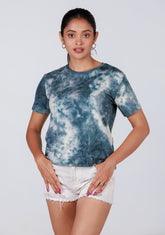 Short-Length T-Shirt - Blue White Tie Dye