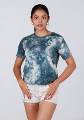 Short-Length T-Shirt - Blue White Tie Dye