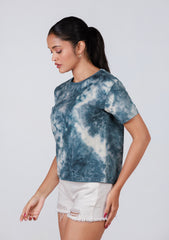 Short-Length T-Shirt - Blue White Tie Dye