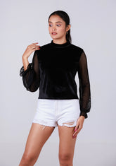 Ladies Long Sleeve Crop Top - Black