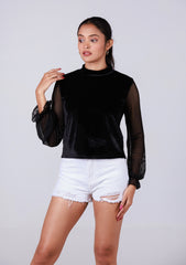 Ladies Long Sleeve Crop Top - Black