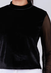 Ladies Long Sleeve Crop Top - Black