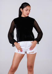 Ladies Long Sleeve Crop Top - Black