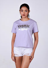 Short-Length T-Shirt - Texted Lavander