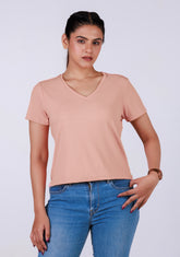 Ladies Crop V-Neck T-Shirt