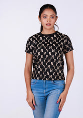 Short-Length T-Shirt - Black Gold Printed