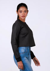 Ladies Long Sleeve Crop Top - Black