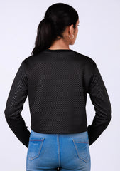 Ladies Long Sleeve Crop Top - Black
