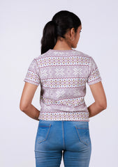 Short-Length T-Shirt - Pink White Printed