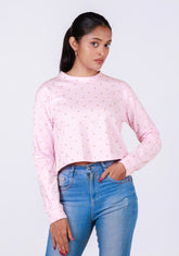 Ladies Long Sleeve Crop Top - Pink