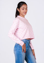 Ladies Long Sleeve Crop Top - Pink