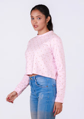 Ladies Long Sleeve Crop Top - Pink