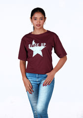 Ladies Drop Shoulder T Shirt - Dark Red