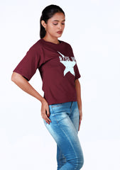 Ladies Drop Shoulder T Shirt - Dark Red