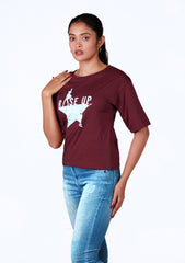 Ladies Drop Shoulder T Shirt - Dark Red