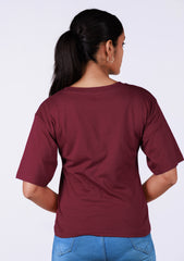 Ladies Drop Shoulder T Shirt - Dark Red