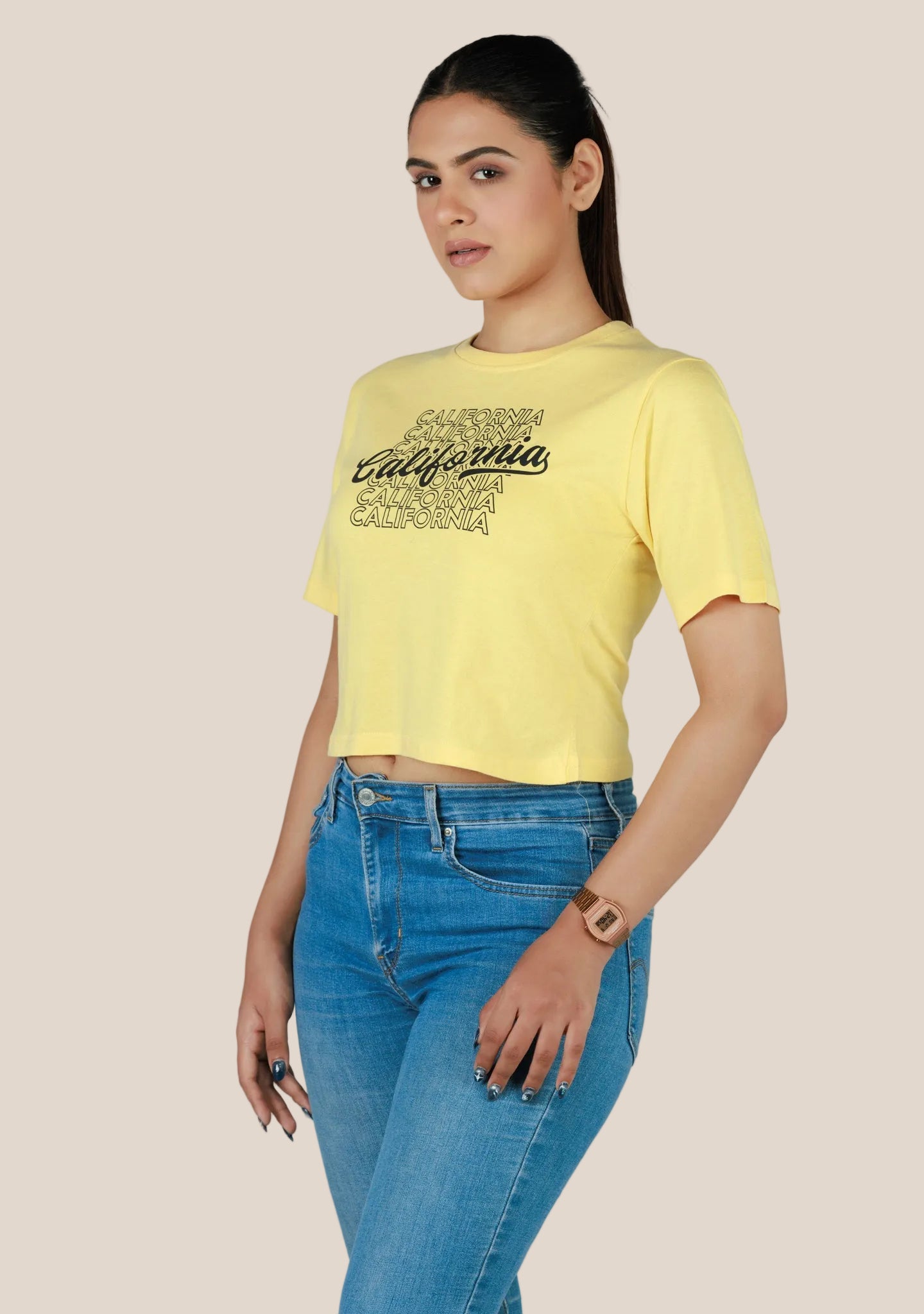 Ladies Crop T Shirt - Yellow