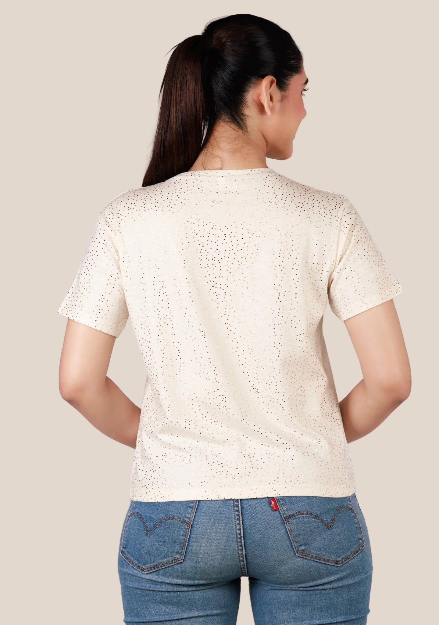 Short-Length T-Shirt - Dotted Beige