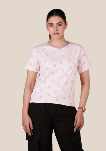 Short-Length T-Shirt - Light Pink Printed