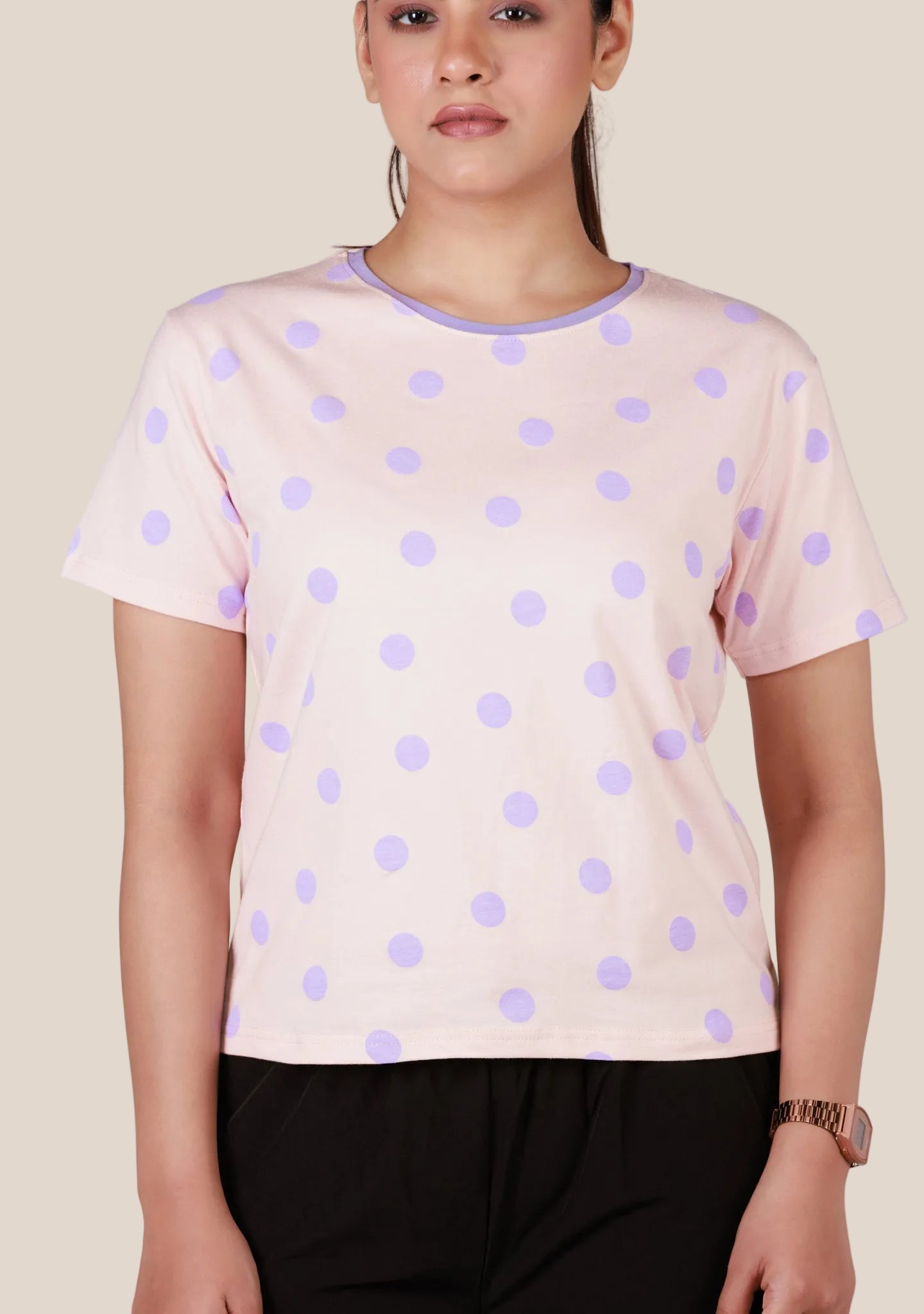 Short-Length T-Shirt - Light Pink Printed