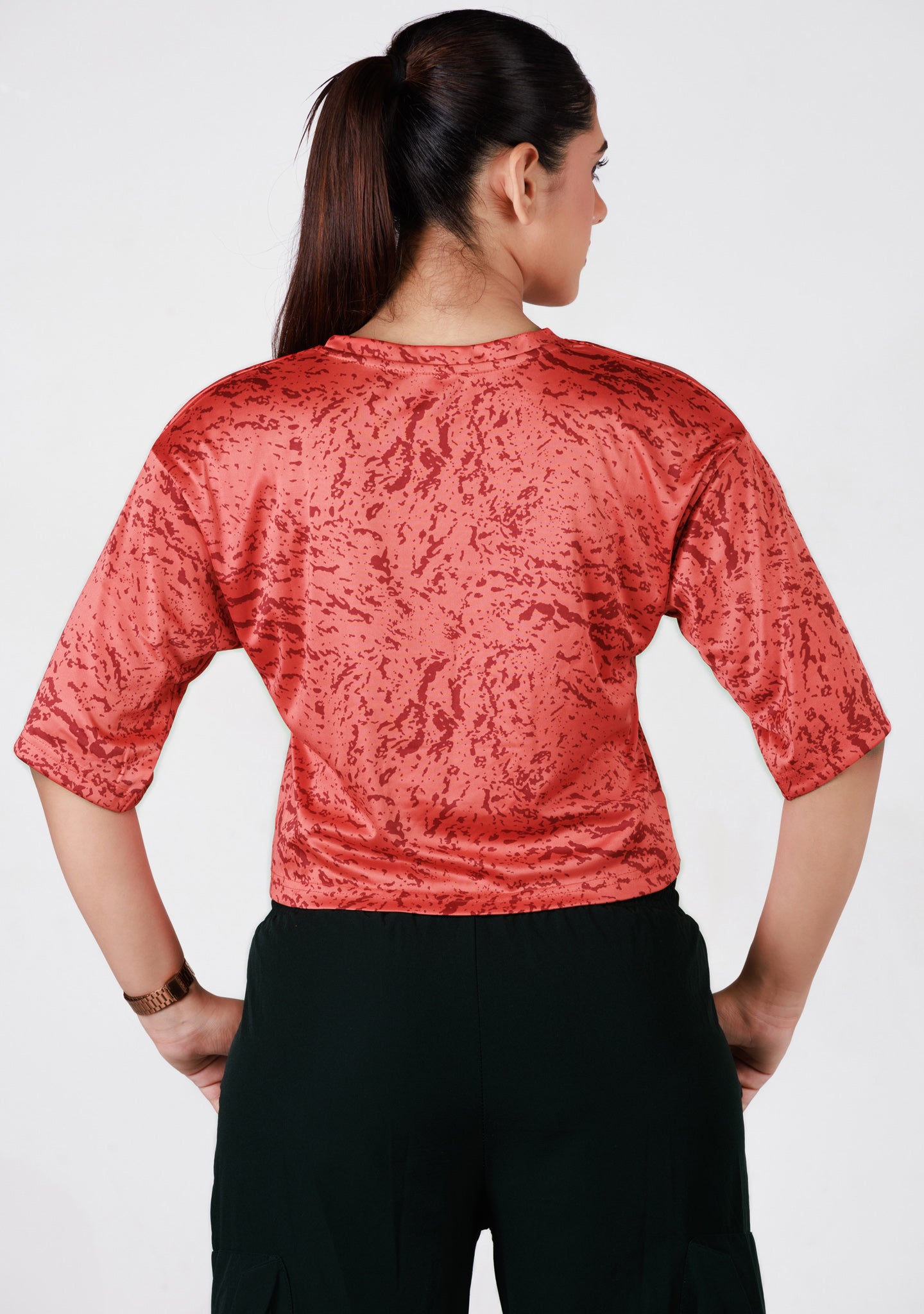 Ladies Crop Fi Sleeve T Shirt - Red