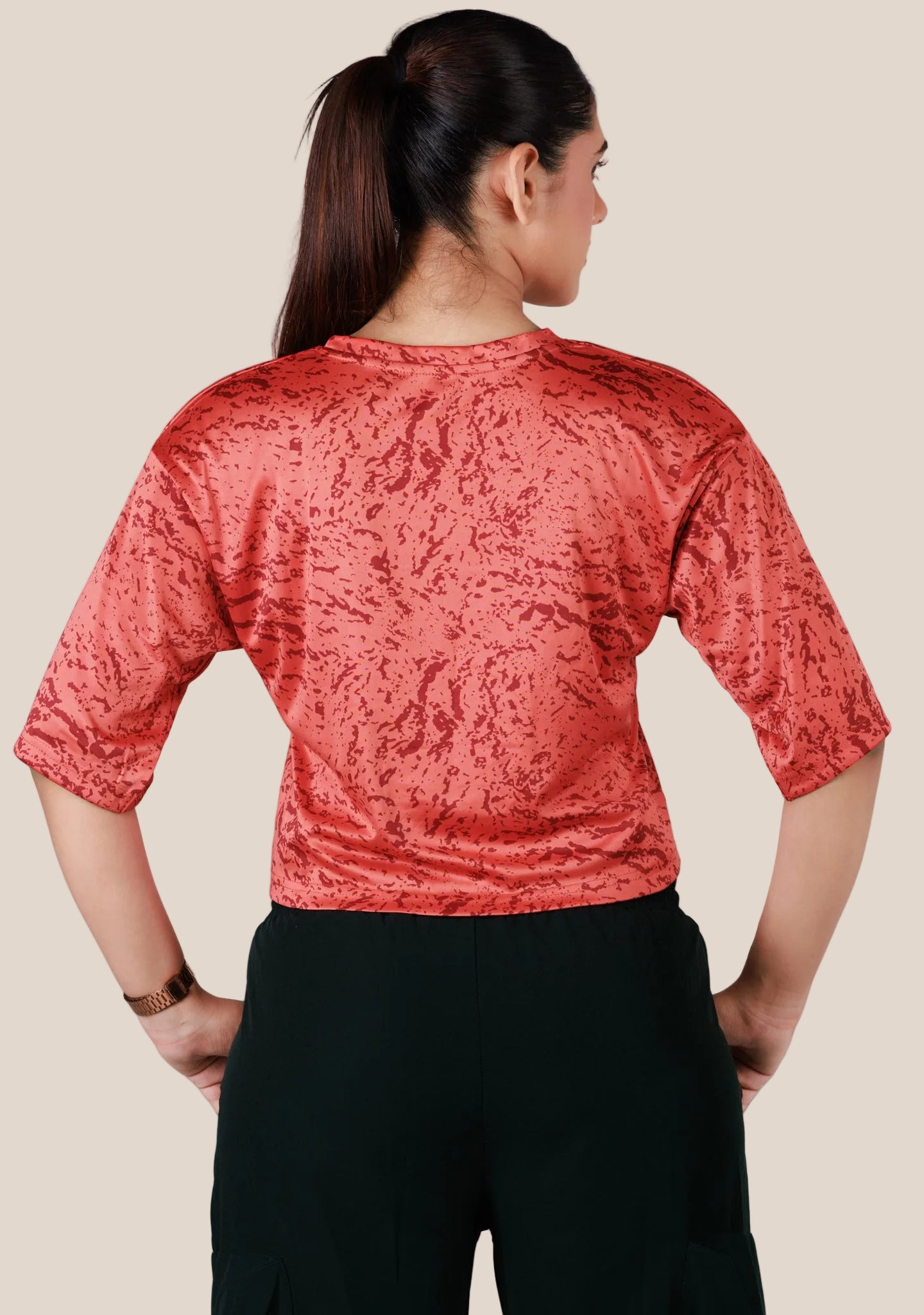 Ladies Crop Fi Sleeve T Shirt - Red