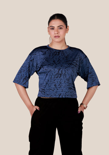 Ladies Crop Fi Sleeve T Shirt - Blue