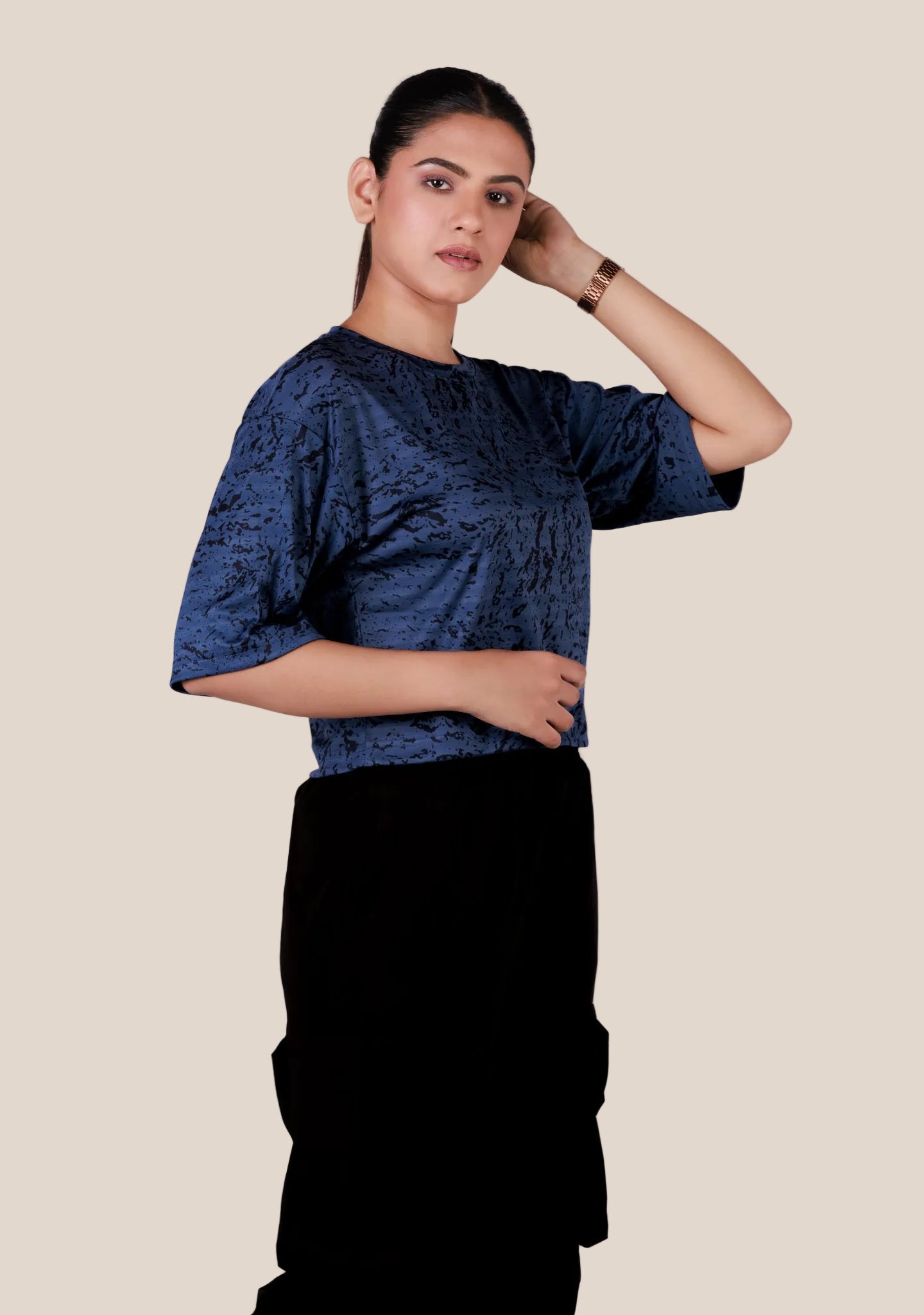 Ladies Crop Fi Sleeve T Shirt - Blue