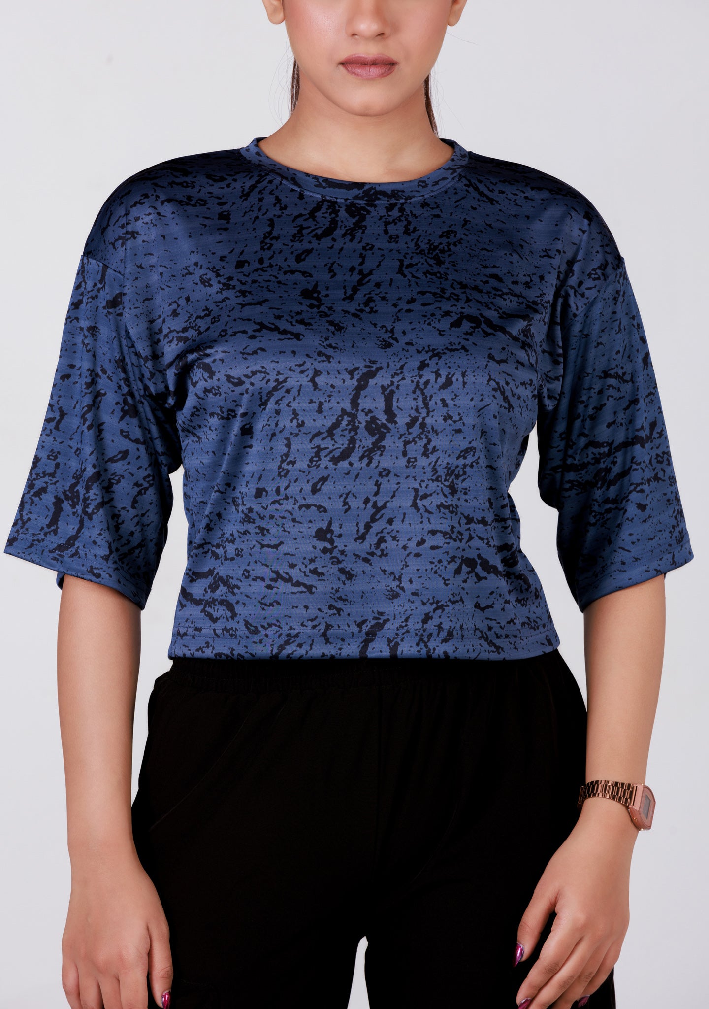 Ladies Crop Fi Sleeve T Shirt - Blue