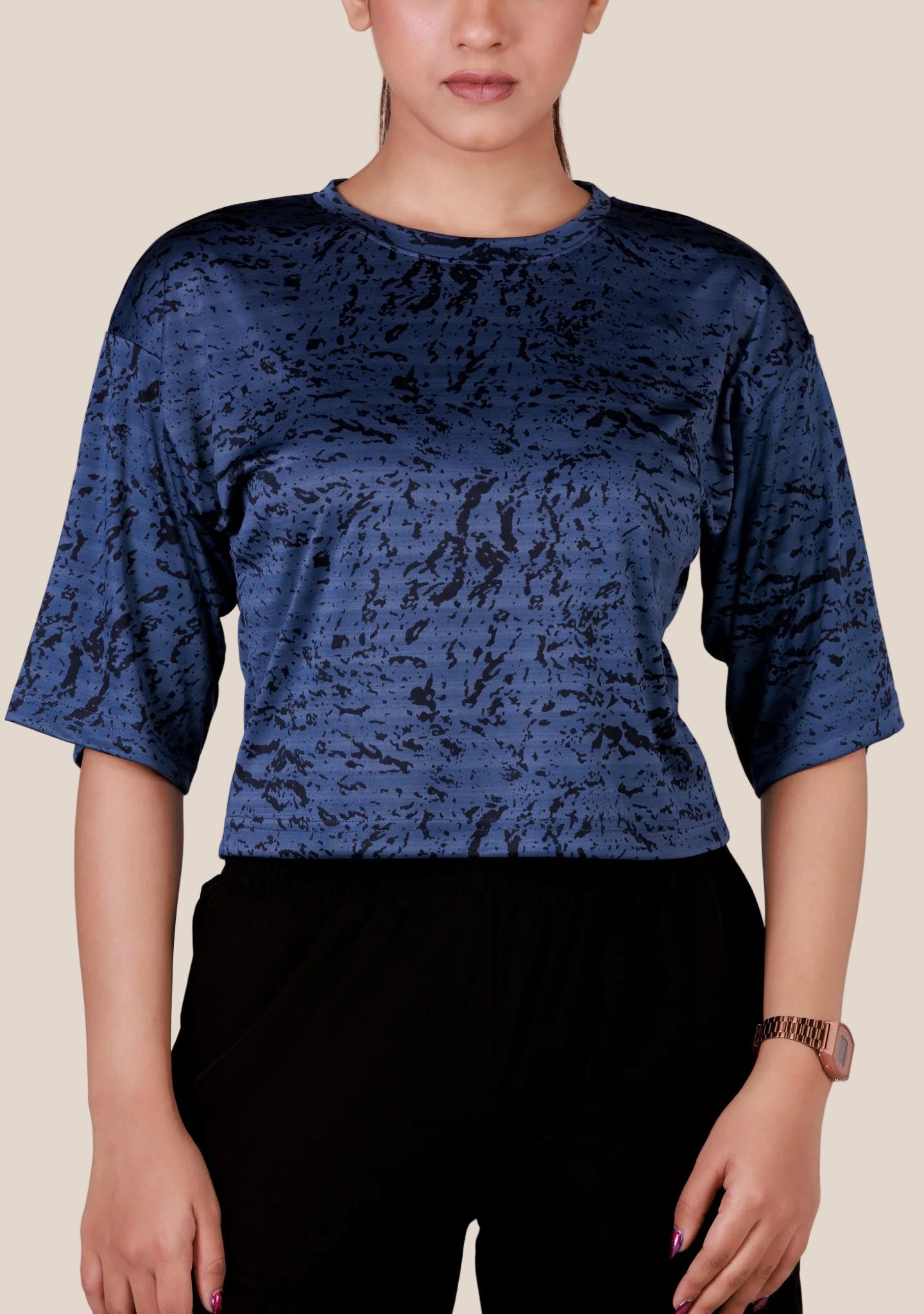Ladies Crop Fi Sleeve T Shirt - Blue